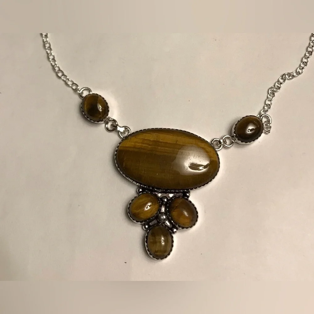 Tiger Eye Stamped 925 Sterling Silver Necklace